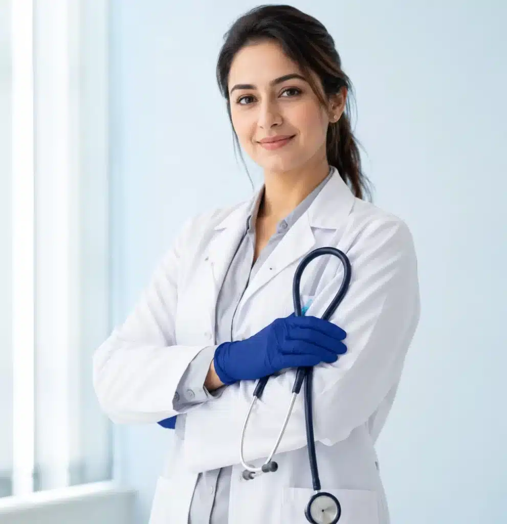 Best credentialing services for healthcare providers with professional female doctor holding a stethoscope